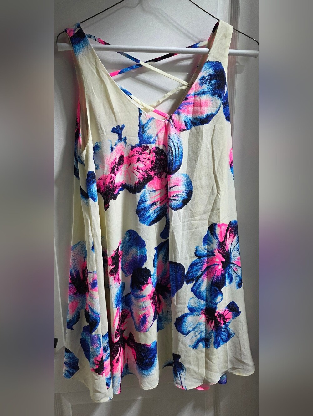 Soprano Cream Dress with Blue and Hot Pink Accents